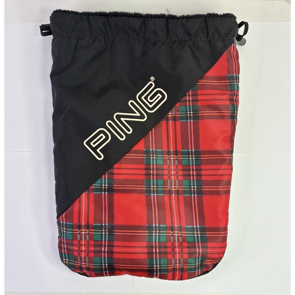 PING Golf Shoes/Valuables Tartan Red Plaid Drawstring Golf Accessory Bag 16x10